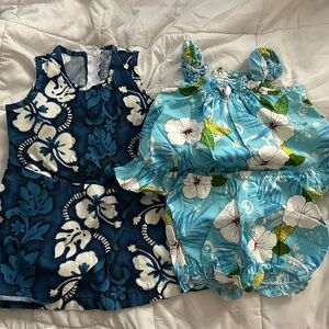 Tropical Floral Baby Dress & Romper Set - Blue Hibiscus